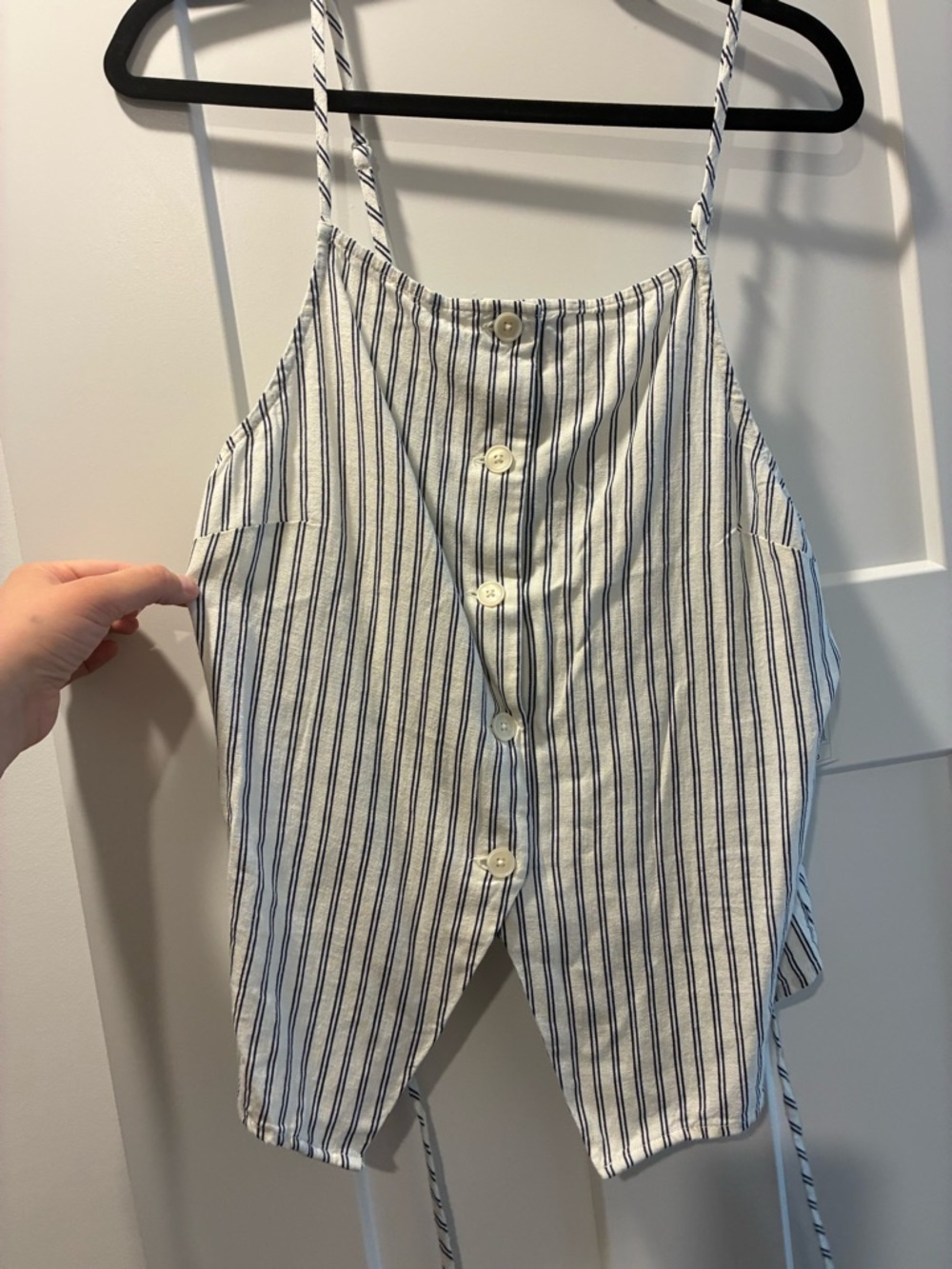 a new day White and Navy Striped Button-Front Spaghetti Strap Tank